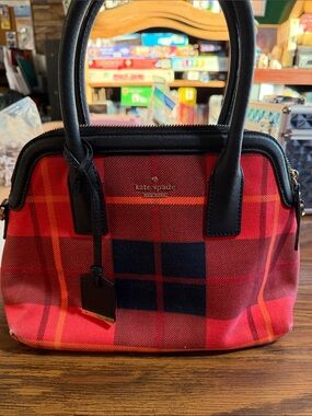 kate spade Red Plaid Top-Handle Satchel with COA